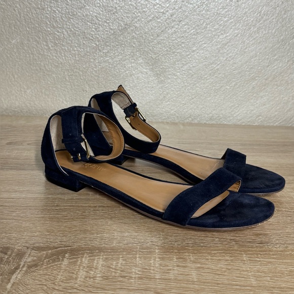 J.Crew Women 8.5 Hadley Blue Suede Flat Ankle Strap Sandals - Picture 3 of 10